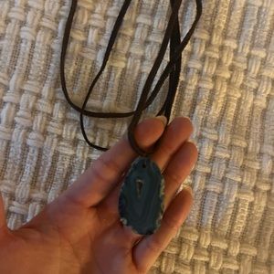 Leather with blue stone wrap necklace